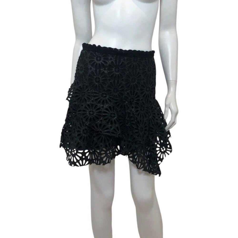 NWT Isabel Marant Daley Eyelet Faux Leather Mini Skirt in Black Size 36